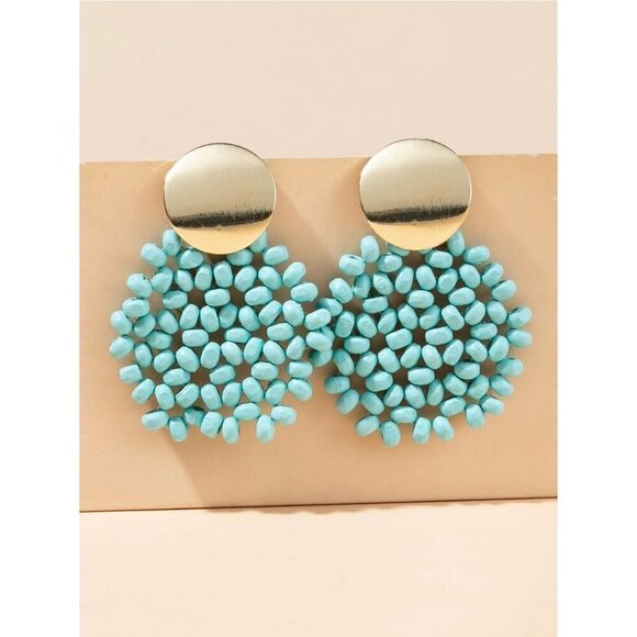 Blue Womens Bead Decor Drop Earrings - Picture 3 of 3